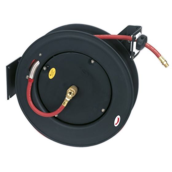 Retractable Air Hose Steel Reel 20mtr Dia.10mm ID Rubber Hose Sealey Part No. SA85