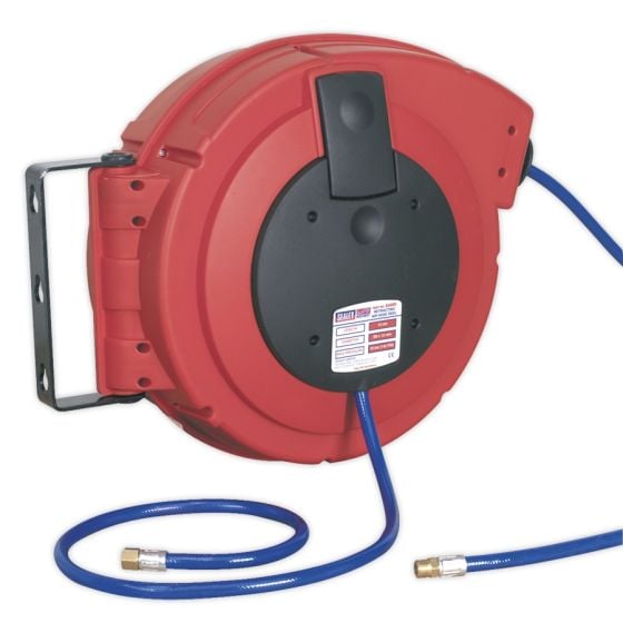 Retractable Air Hose Reel HD Mechanism 10mtr Dia.10mm ID PU Hose Sealey Part No. SA895