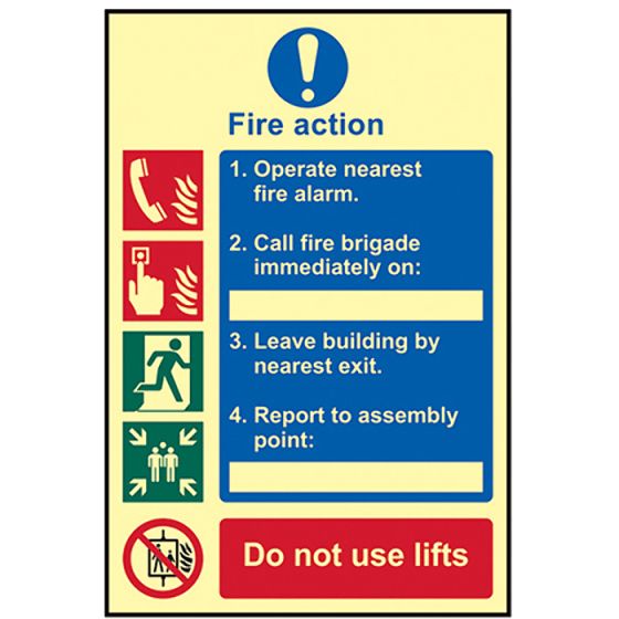 Fire Action Procedure - Photoluminescent 200 x 300mm by Scan - 202