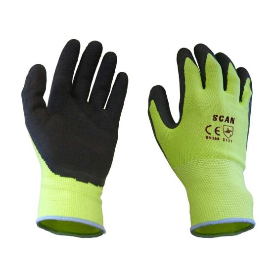 Hi-Vis Yellow Foam Latex Coated Gloves Size 8 Medium