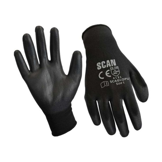 Black PU Coated Gloves Size 8 Medium (Pack of 12) - Size 10 Extra Large