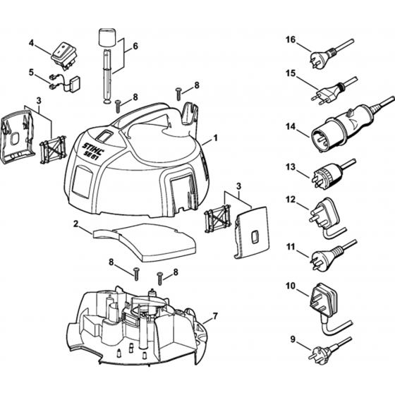 Machine Cover, Connecting Cable Assembly for Stihl SE61, SE61E Vacuum Cleaners