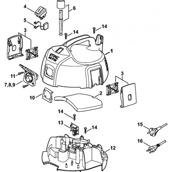 Machine Cover, Connecting Cable-1 Assembly for Stihl SE61, SE61E Vacuum Cleaners