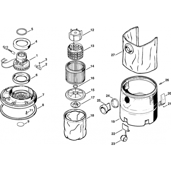 Electric Motor, Filter, Container Assembly for Stihl SE80 Vacuum Cleaners