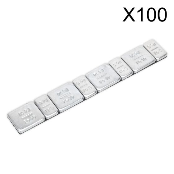 Wheel Weight 5 & 10g Adhesive Zinc Plated Steel Strip of 8 (4 x Each Weight) Pack of 100 Sealey Part No. WWSA510