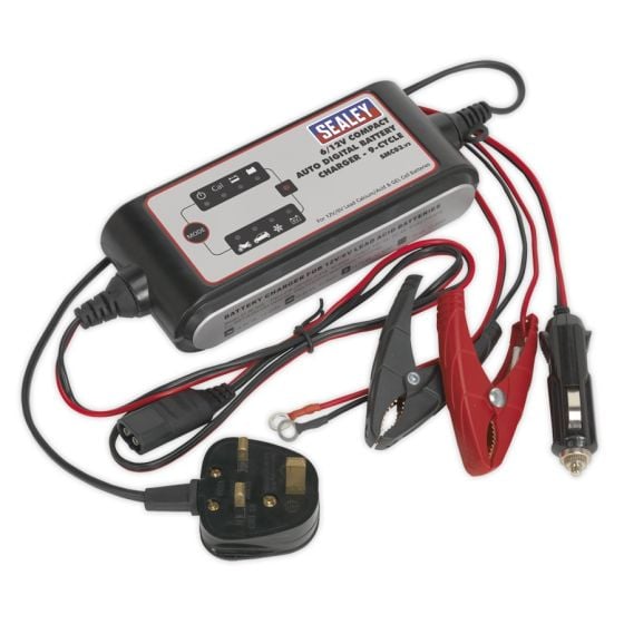 Compact Auto Digital Battery Charger - 9-Cycle 6/12V Sealey Part No. SMC03