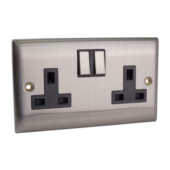 Switched Socket 2-Gang 13A Brushed Steel