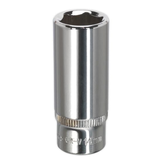 WallDrive Socket 14mm Deep 1/4"Sq Drive Fully Polished Sealey Part No. SP1414D