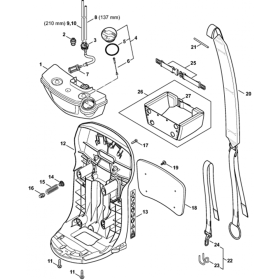 Fuel Tank and Back Plate Assembly for Stihl SR200 Mistblower