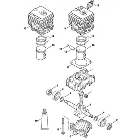 Crankcase, Cylinder Assembly for Stihl SR200-Z Mistblower