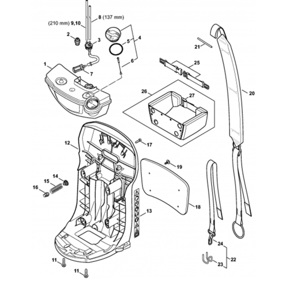 Fuel Tank, Backplate Assembly for Stihl SR200-Z Mistblower