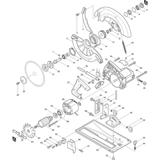 Main Assembly for Makita SR2600 Circular Saw