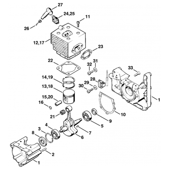 Crankcase, Cylinder Assembly for Stihl SR320, SR400 Mistblower