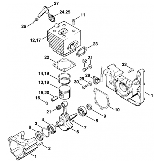 Crankcase, Cylinder Assembly for Stihl SR 340, SR 420 Mistblowers