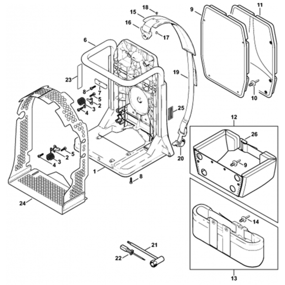 Backplate Assembly for Stihl SR 340, SR 420 Mistblowers