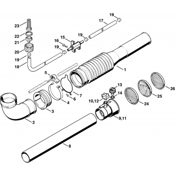 Pleated Hose Assembly for Stihl SR 340, SR 420 Mistblowers