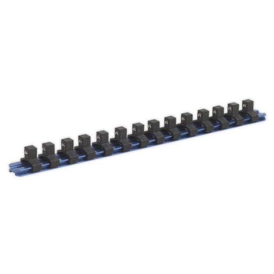 Socket Retaining Rail with 14 Clips Aluminium 3/8"Sq Drive Sealey Part No. SR3814