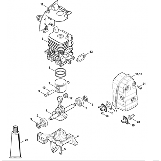 Crankshaft, Cylinder Muffler Assembly for Stihl SR430, SR450 Mistblower