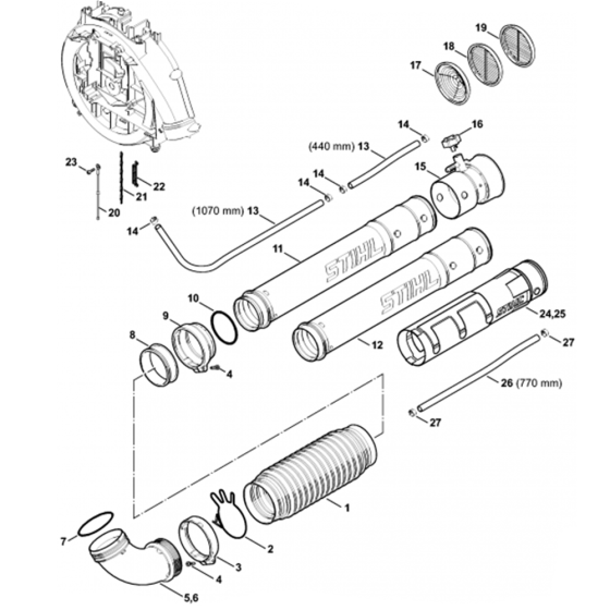 Pleated Hose and Blower Tube Assembly for Stihl SR430, SR450 Mistblower