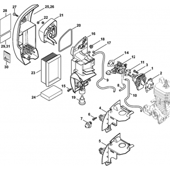 Air Fitler, Spacer Flange Assembly for Stihl SR430-Z Mistblowers