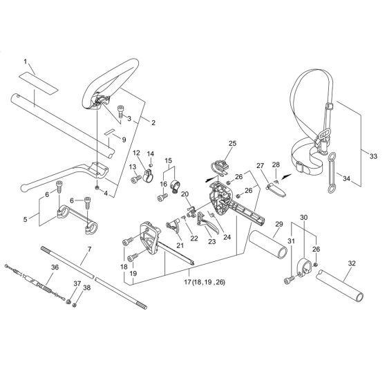 Main Pipe, Handle for ECHO SRM-235ES/L Brushcutter