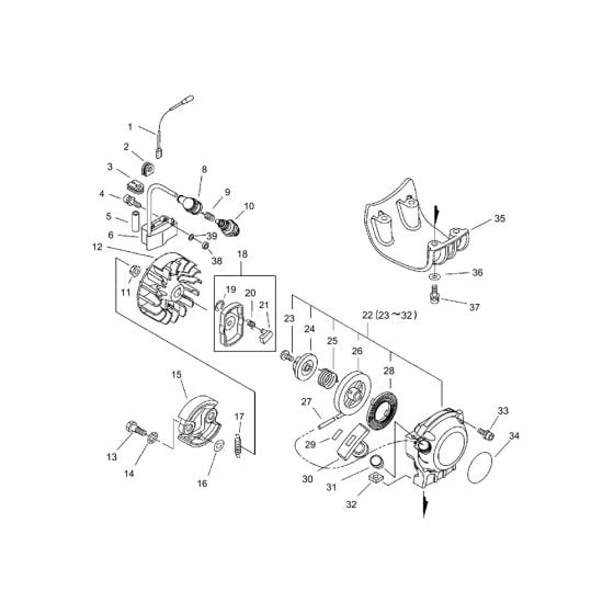 Starter, Magneto, Clutch for ECHO SRM-265ES/L Brushcutter