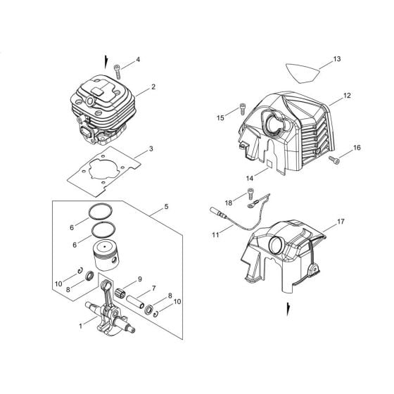 Cylinder, Piston, Crankshaft for ECHO SRM-3020TES/U Brushcutter