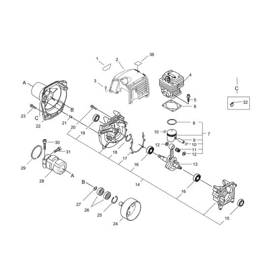 Cylinder, Piston, Crankcase for ECHO SRM-335TES/L Brushcutter