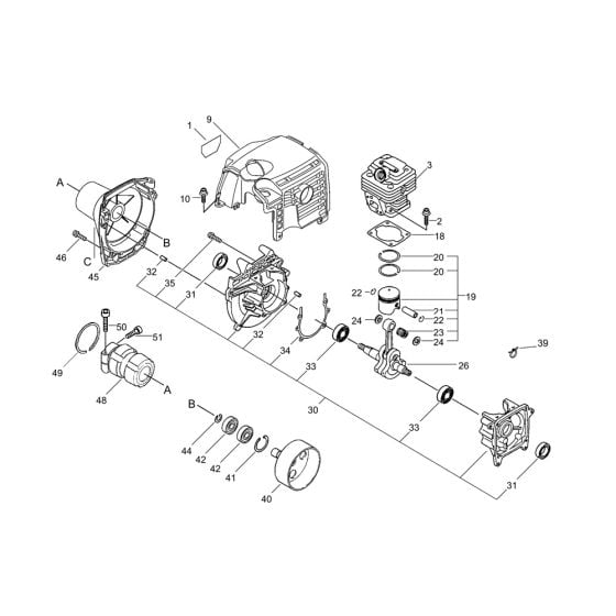 Cylinder, Piston, Crankcase for ECHO SRM-350ES/L Brushcutter