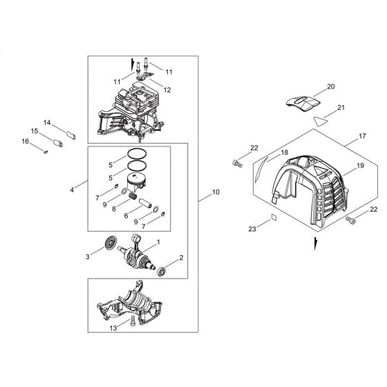 Cylinder, Piston, Crankshaft for ECHO SRM-3610T/U Brushcutter