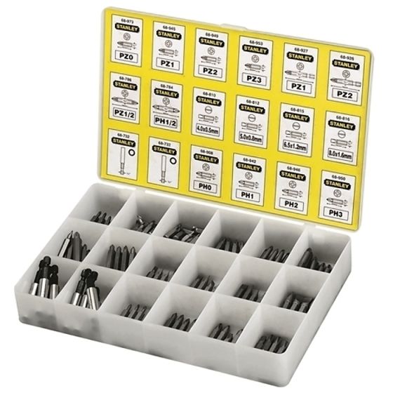 Insert Bits Assorted Tray 200 Pozi / Phillips/ Slotted by Stanley - 1-68-741