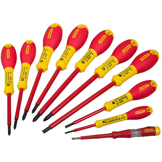 FatMax VDE Insulated Pozi/Parallel/Flared Screwdriver Set of 10 by Stanley - 5-62-573