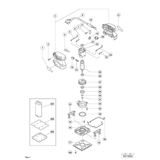 Main Assembly for Hikoki SV12SG Mini Sander