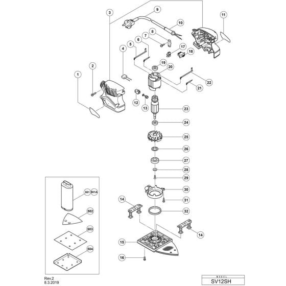 Main Assembly for Hikoki SV12SH Mini Sander