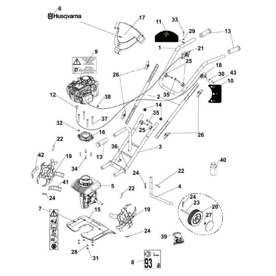 Complete Assembly for Husqvarna T300 RH Cultivator/Tiller