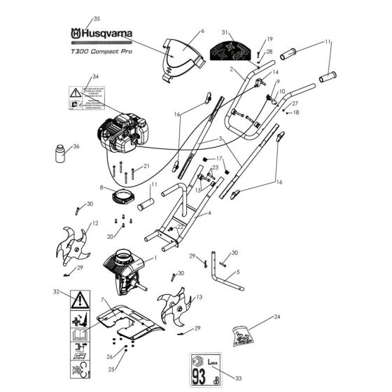 Complete Assembly for Husqvarna T300 RS Cultivator/Tiller