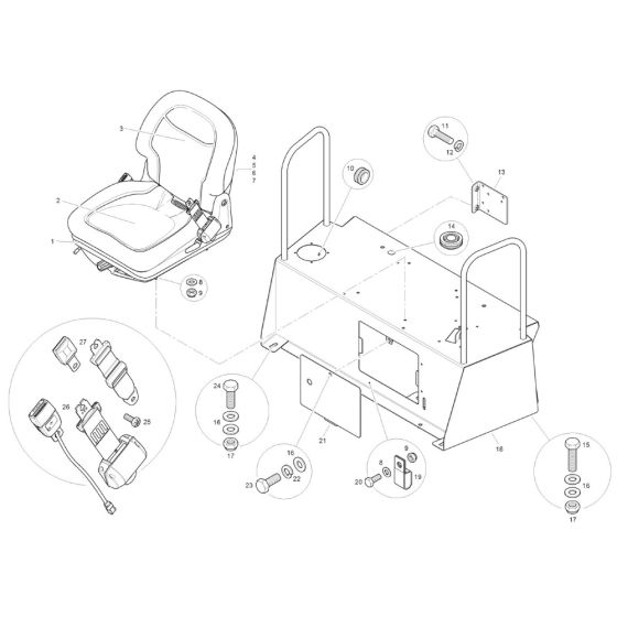 Seat and Seat Support for Benford Terex Mecalac TA6 Dumper