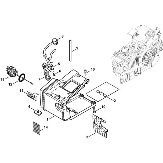 Tank housing MS 200 T Assembly for Stihl MS200T Chainsaws