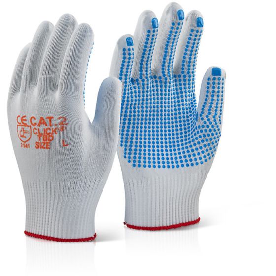 Tronix Nylon Glove Knitted Fibre base - PVC Palm Dots for Ext-Grip Blue XL