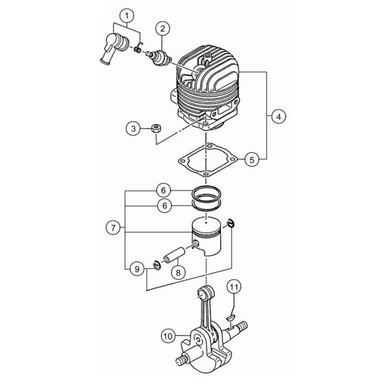 Cylinder, Crankshaft for Tanaka TBL4600 Blower