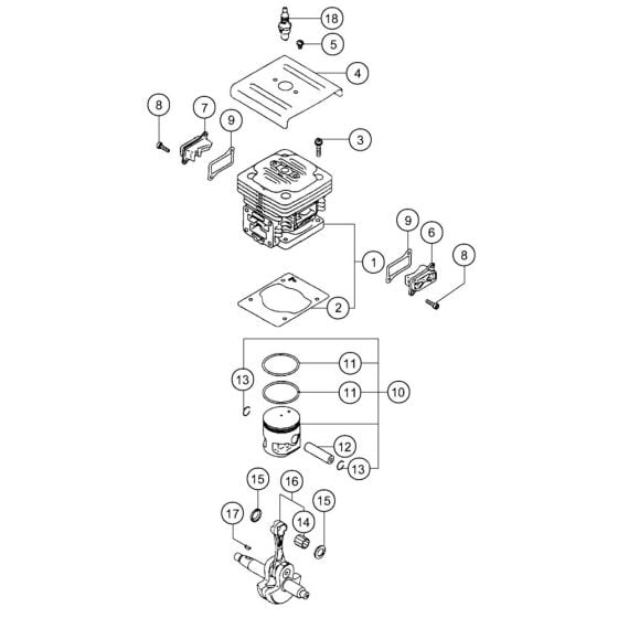 Cylinder, Crankshaft for Tanaka TBL7800 Blower