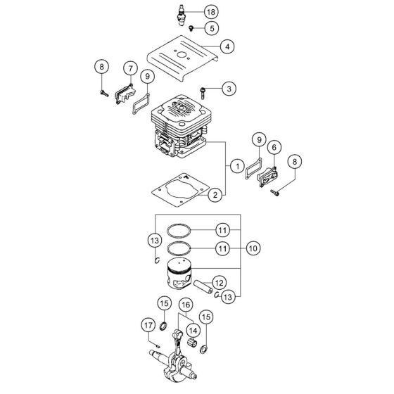 Cylinder, Crankshaft for Tanaka TBL7800R Blower