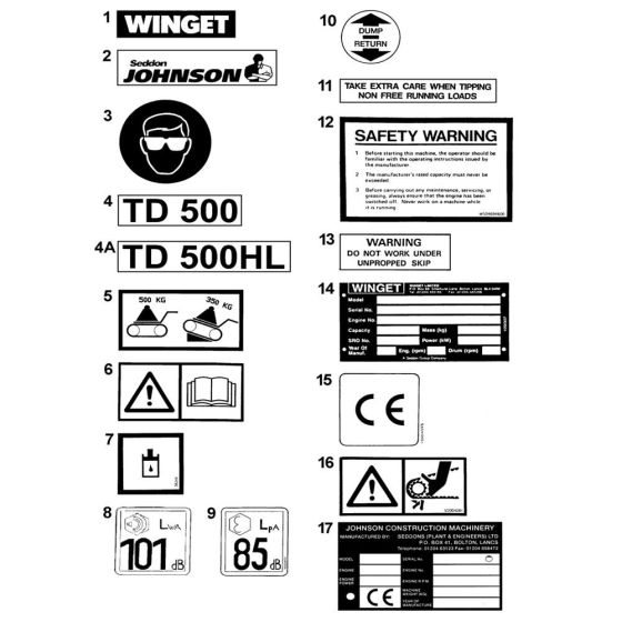 Decals for Winget TD500HL Dumper