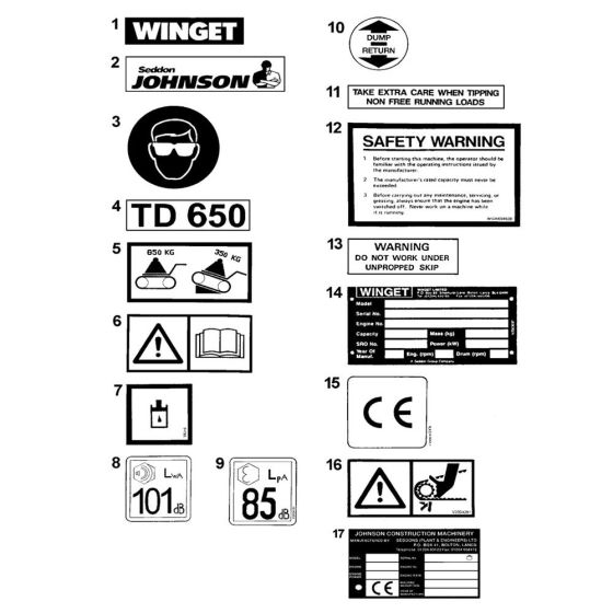 Decals for Winget TD650 Dumper