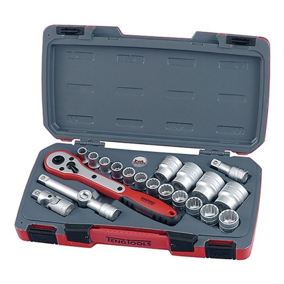 T1221 Socket Set of 21 Metric 1/2in Drive by Teng - T1221