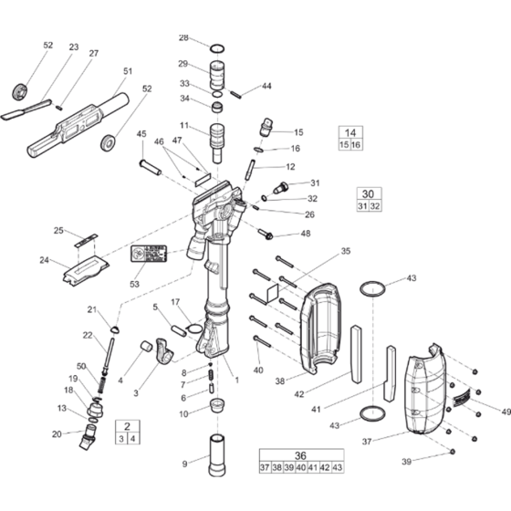 Main Assembly for Atlas Copco TEX140PS Breaker with Hexagon 22 x 82.5 mm ( 7/8 x 3 1/4 in.) from s/n PUN000001 onwards