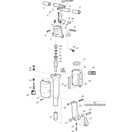 Main Assembly for Atlas Copco TEX21PE-1 round 25 x 75 mm (1 x 3 in.) square collar from s/n PUN000001 onwards