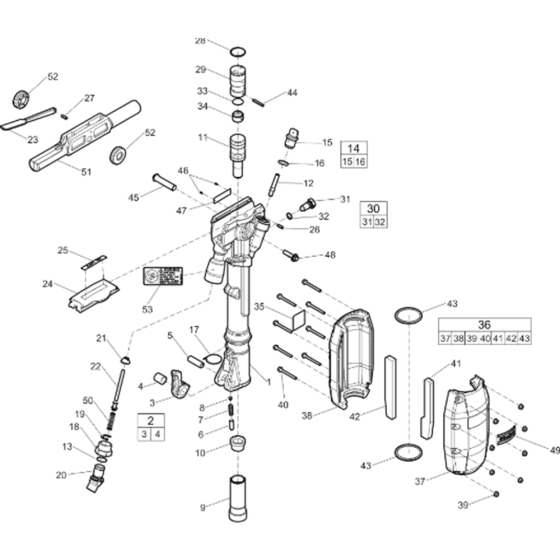 Main Assembly for Atlas Copco TEX220PS Hexagon 25x108mm Handheld Pneumatic Breakers (from s/n PUN000001 onwards)