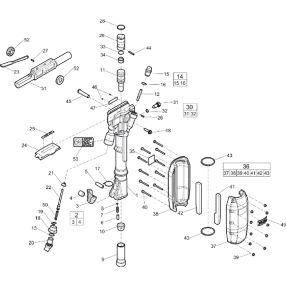 Main Assembly for Atlas Copco TEX270PS Hexagon 28x160mm Handheld Pneumatic Breakers (from s/n PUN000001 onwards)