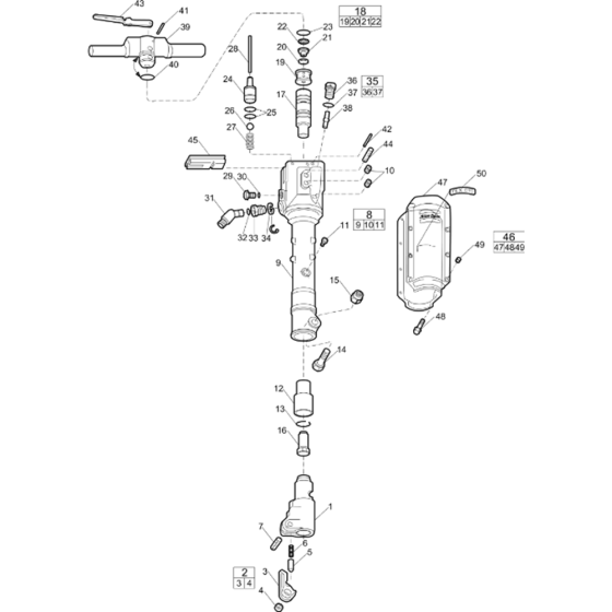 Main Assembly for Atlas Copco TEX39PS Breaker with Hexagonal 32 x 160 from s/n PUN000001 onwards